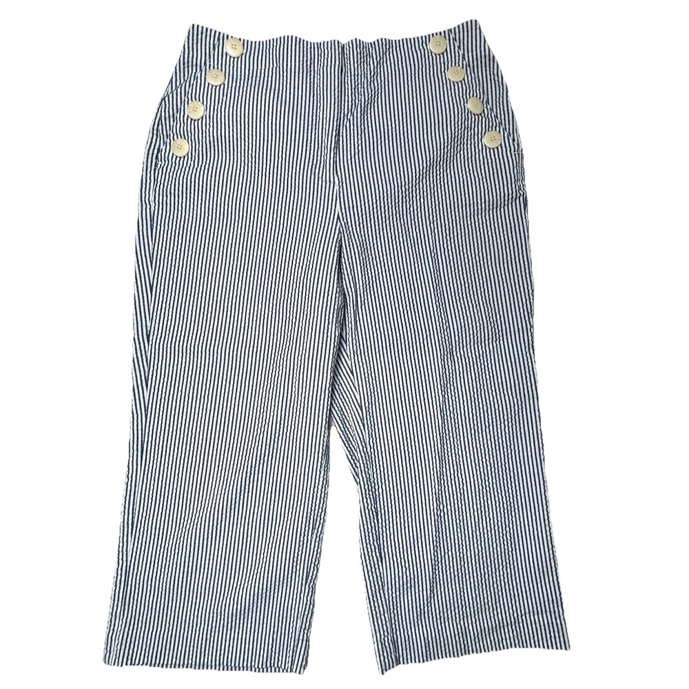 ANN TAYLOR Seersucker Striped Sailor Cropped Pants Petite 10 Stretch Summer NWOT